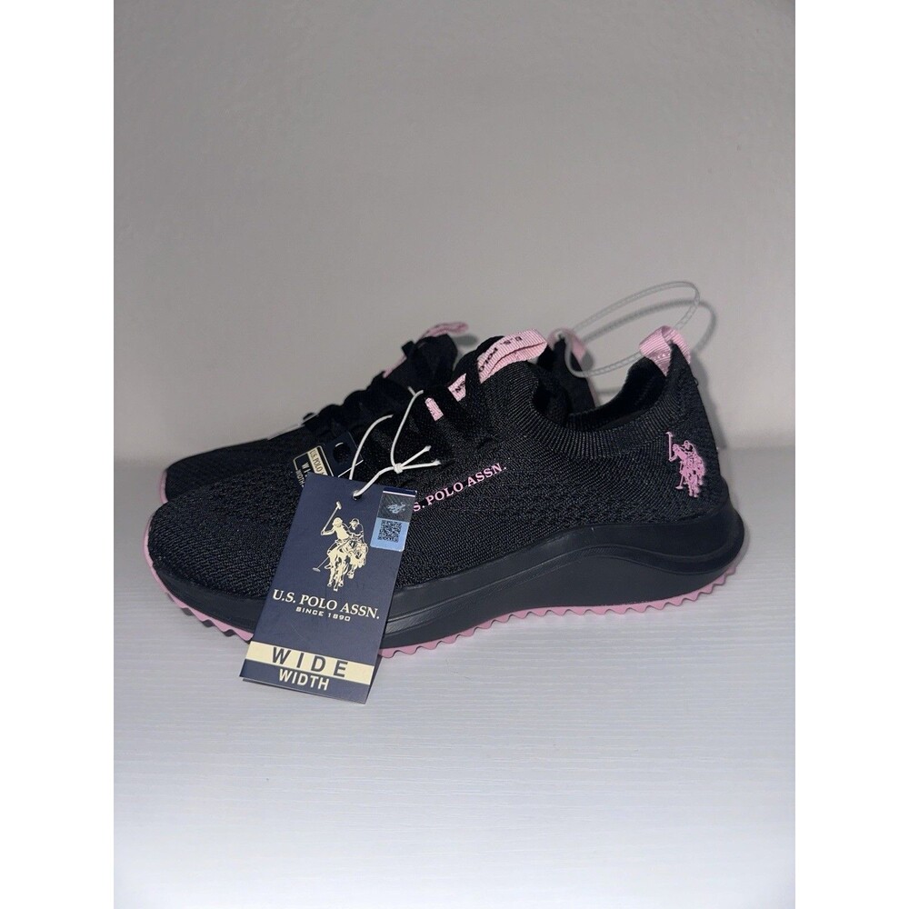 U.S. Polo Assn. Black Athletic Sneakers with Pink Accents Sz 7.5 Wide